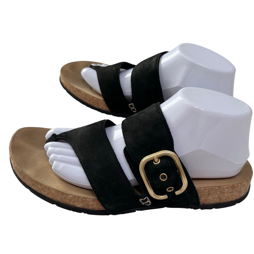 Clarks Collection Raleigh Park Women’s Leather Slide Shoes Sz 10M Black/Gold